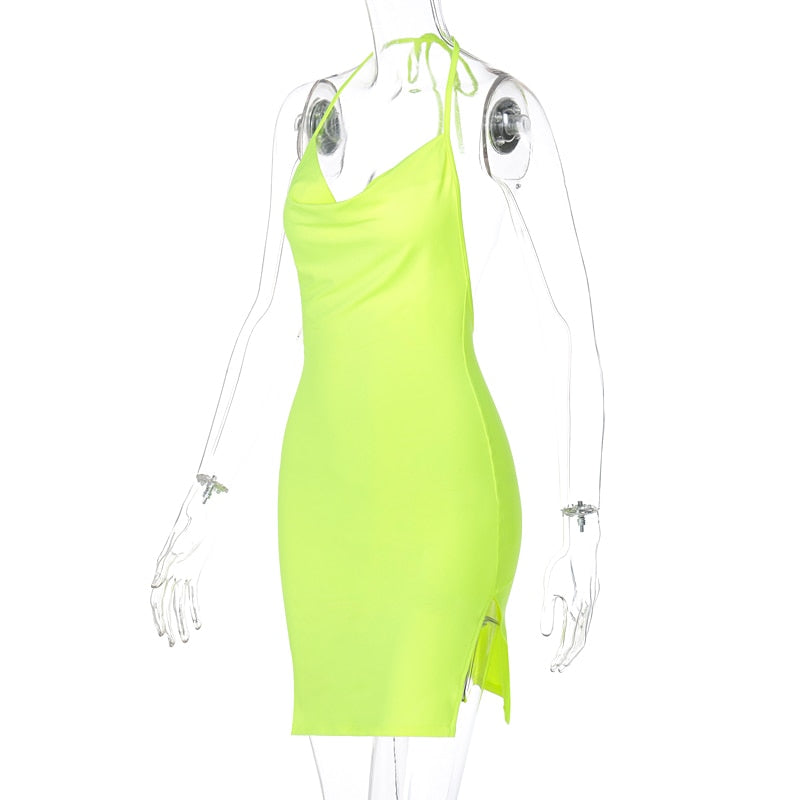 Sleeveless Halter Slit Mini Dress BodyConNYC Sleeveless Halter Slit Mini Dress BodyConNYC